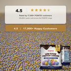 Rated 4.5 stars by 17,000+ POINTS! customers, with a Dark Chocolate Crunch pack on a bed of mini candies