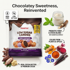 POINTS! Dark Chocolate pack with its ingredients: prebiotic fiber and stevia, colors from plants and spices, real cocoa butter