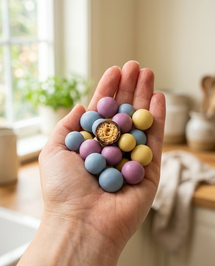A handful of Dark Chocolate Crunch candies